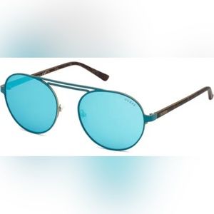 Guess Vintage Round Metal Brow Bar Pilot Sunglasses Women's Blue - GU3028